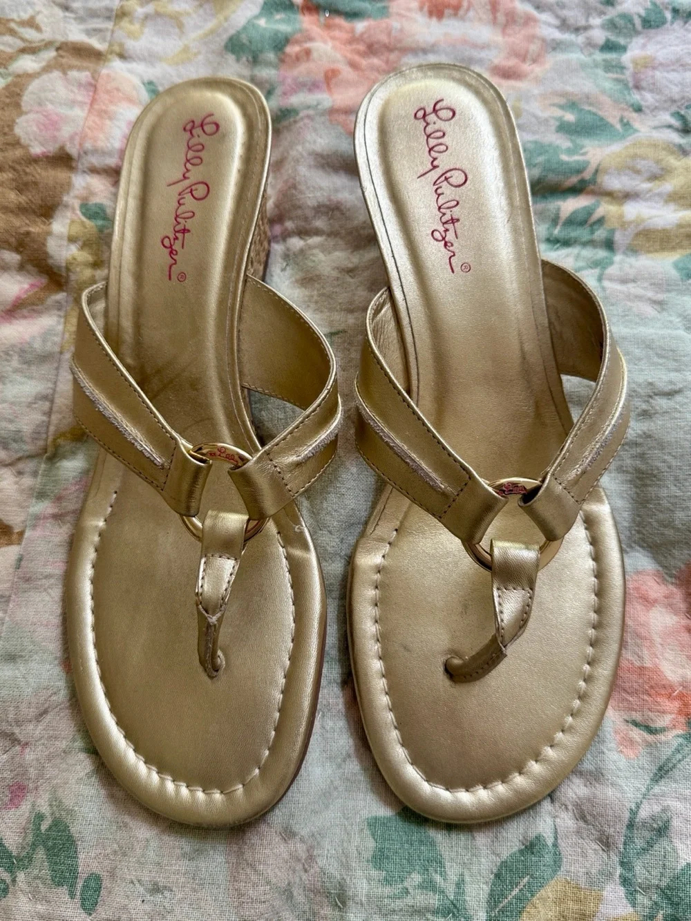 Lilly Pulitzer Metallic Gold Thong Sandals - Picture 1 of 8